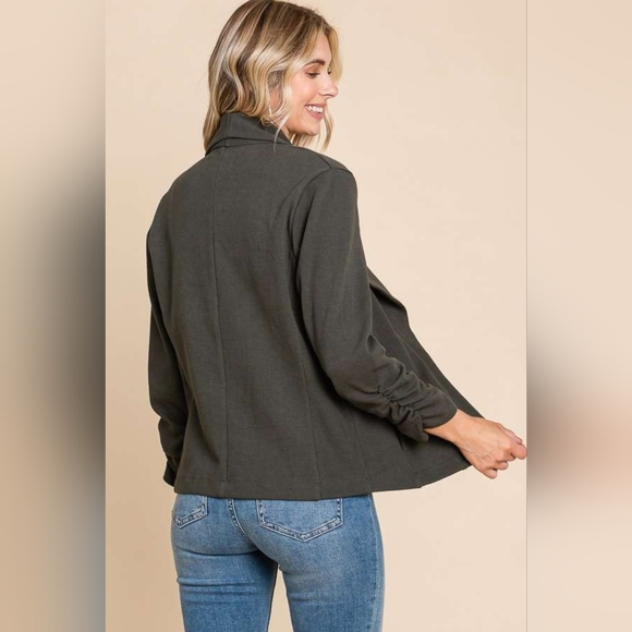 Culture Code Full Size Ruched Open Front Long Sleeve Jacket - Picture 3 of 4